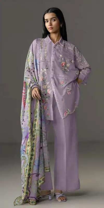 Fancy Lavender Cambric Cotton Embroidery Work Salwar Suit