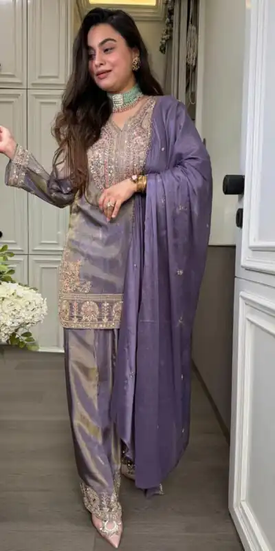 Fancy Lavender Ronald Silk Sequins Work Salwar Suit