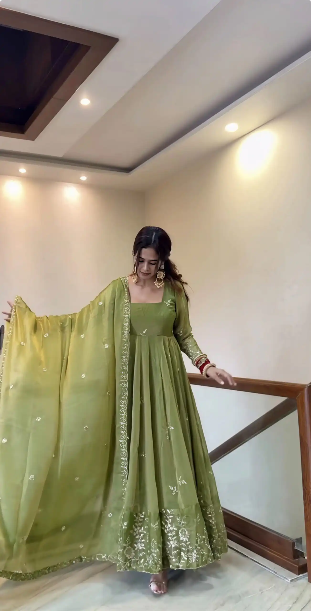 Fancy Mehendi Fendy Silk Embroider Sequins Work Gown - Image 6