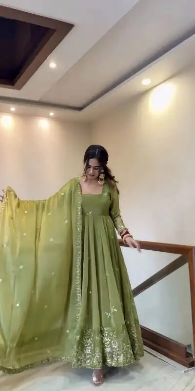 Fancy Mehendi Fendy Silk Embroider Sequins Work Gown
