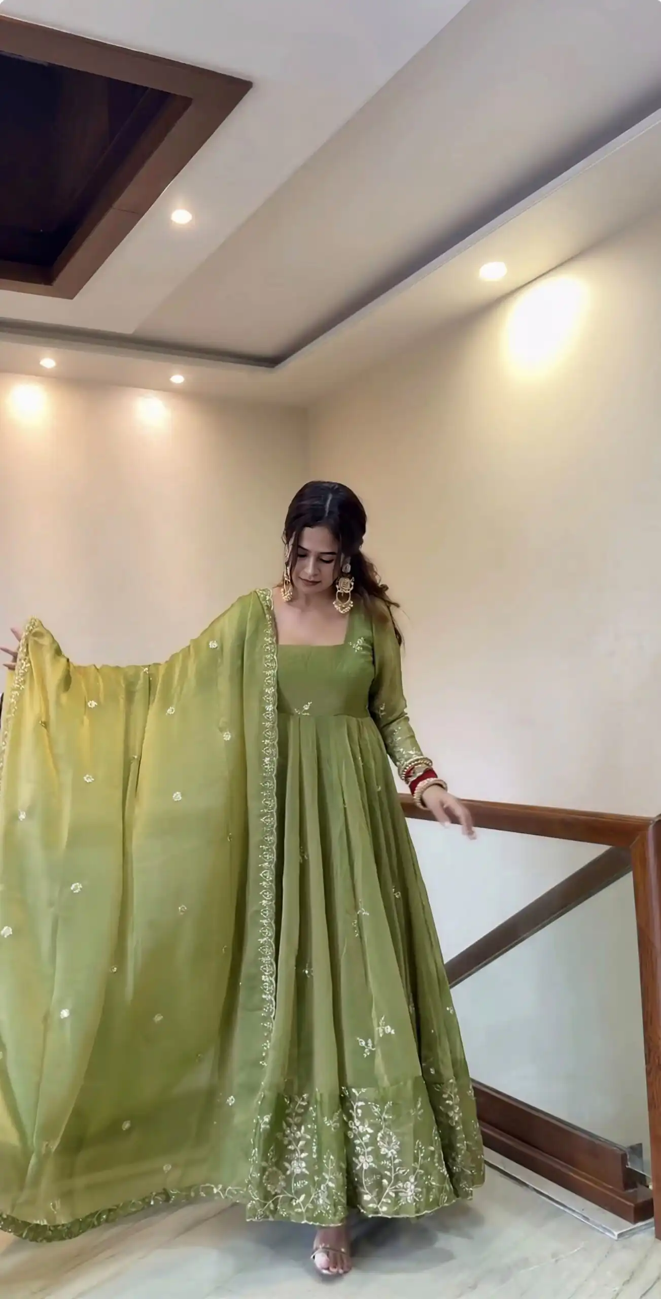 Fancy Mehendi Fendy Silk Embroider Sequins Work Gown