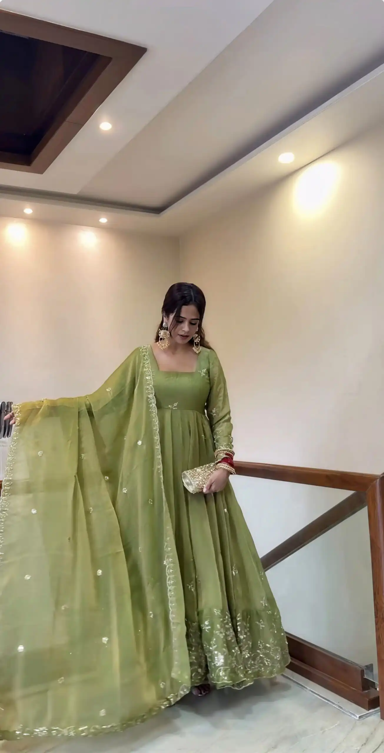 Fancy Mehendi Fendy Silk Embroider Sequins Work Gown - Image 7