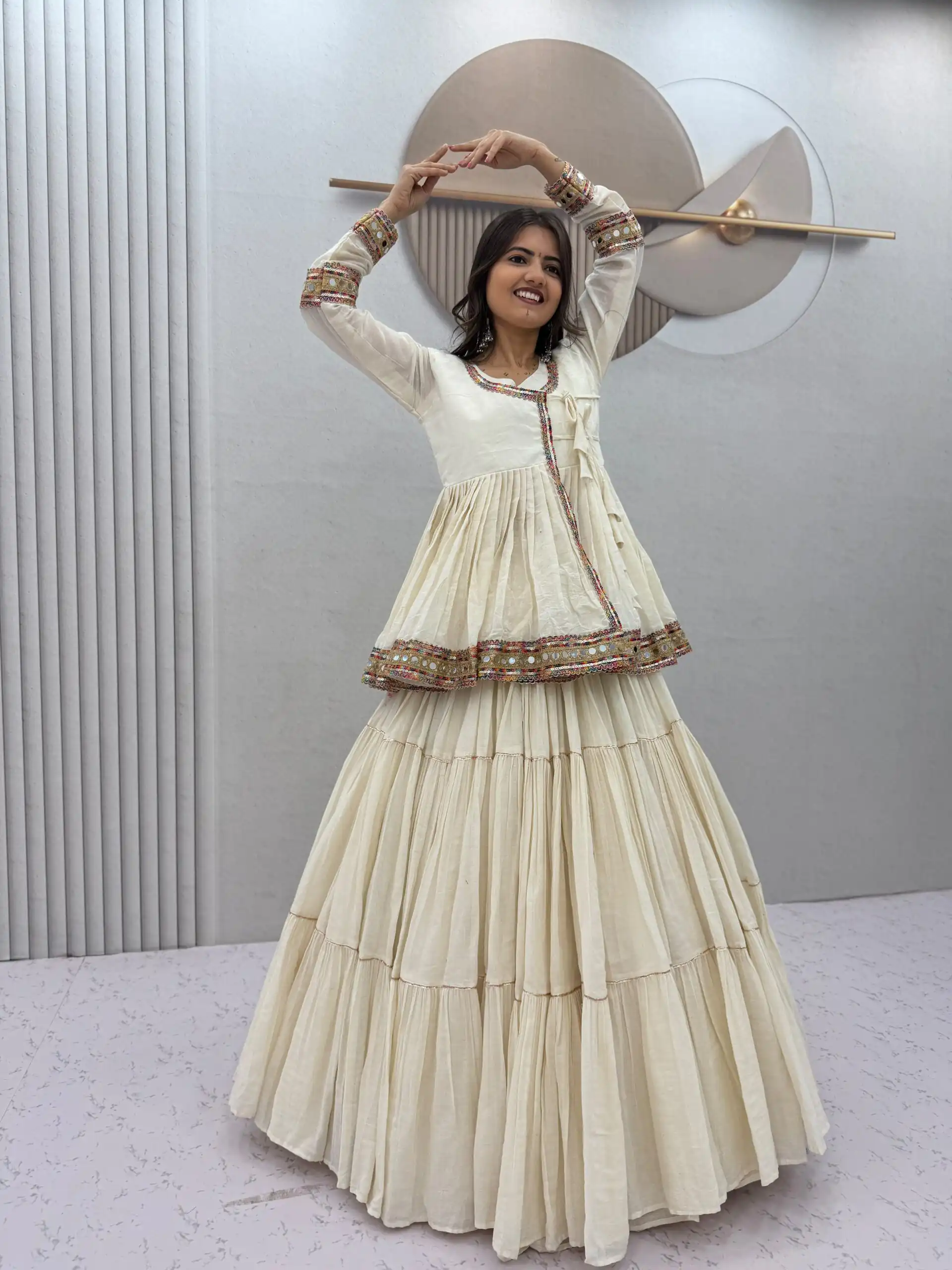 Fancy Off White Pure Cotton Lace Work Lehenga Choli