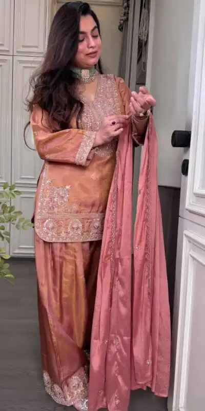 Fancy Peach Ronald Silk Sequins Work Salwar Suit