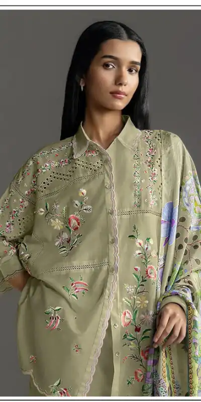 Alternative view of Fancy Pista Cambric Cotton Embroidery Work Salwar Suit