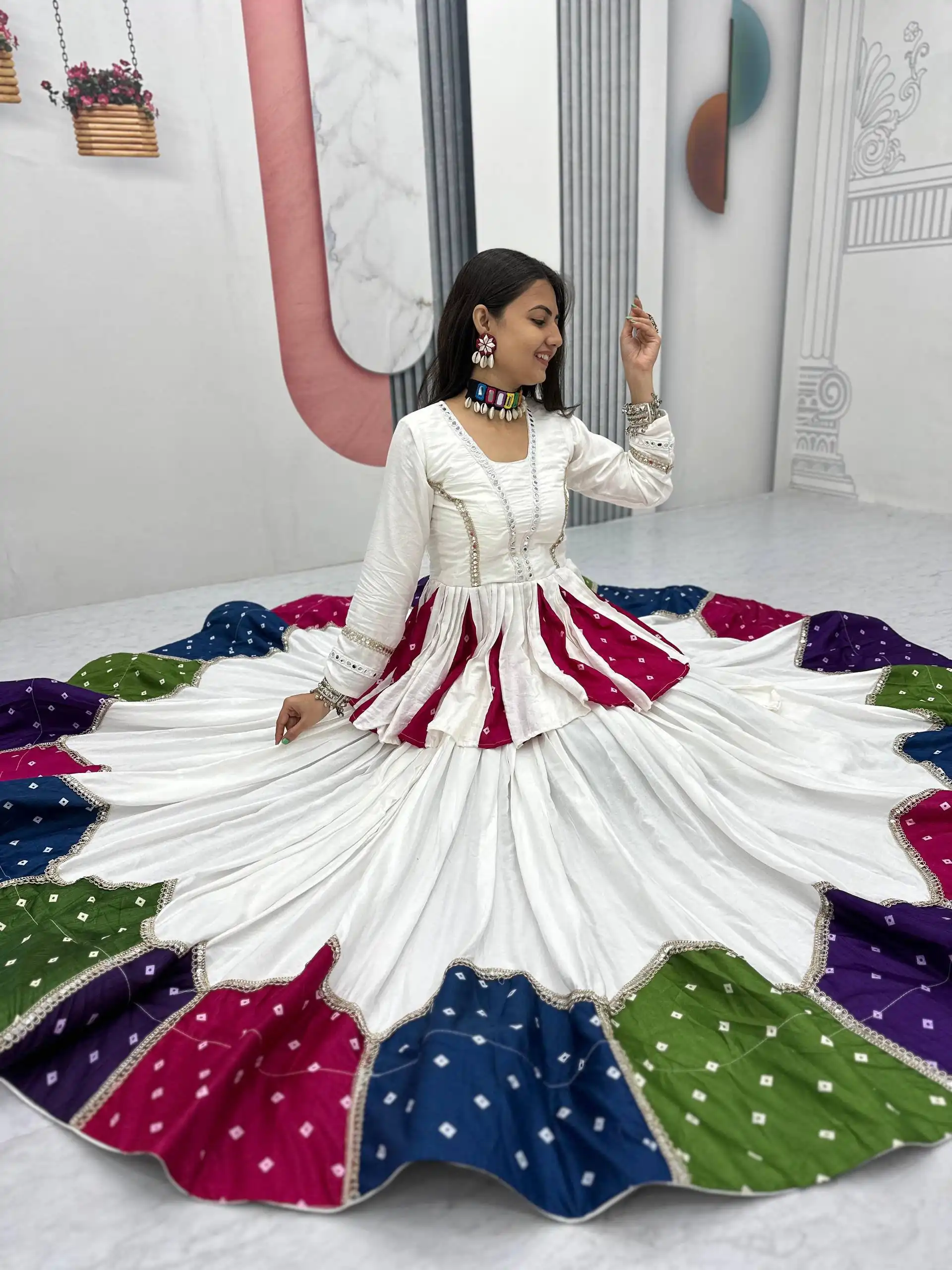Fancy White Pure Cotton Lace Work Lehenga Choli - Image 9