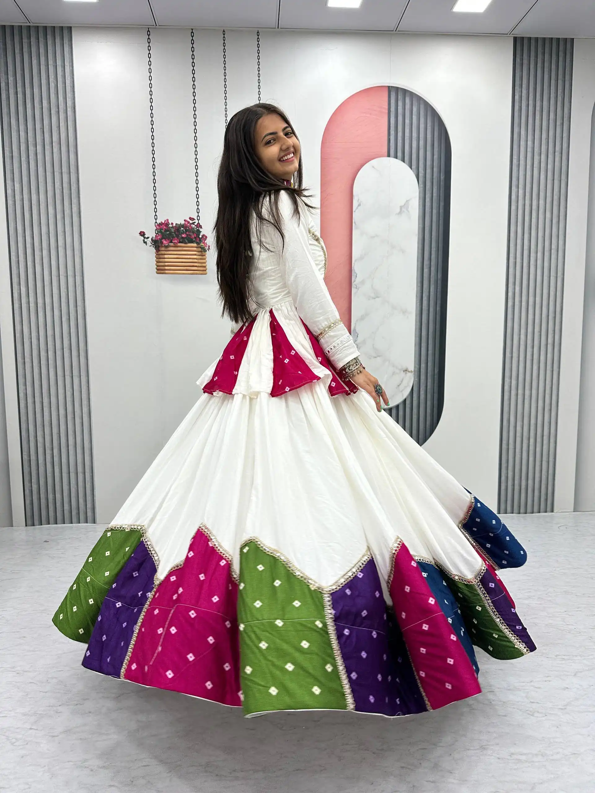 Fancy White Pure Cotton Lace Work Lehenga Choli - Image 3