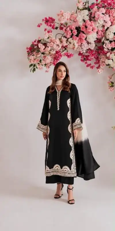 Alternative view of Fantastic Black Biscuit Slab Thread Work Salwar Suit