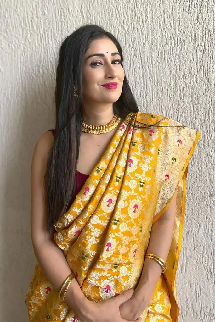 Fantastic Yellow Soft Lichi Silk Lace Work Saree - Image 4