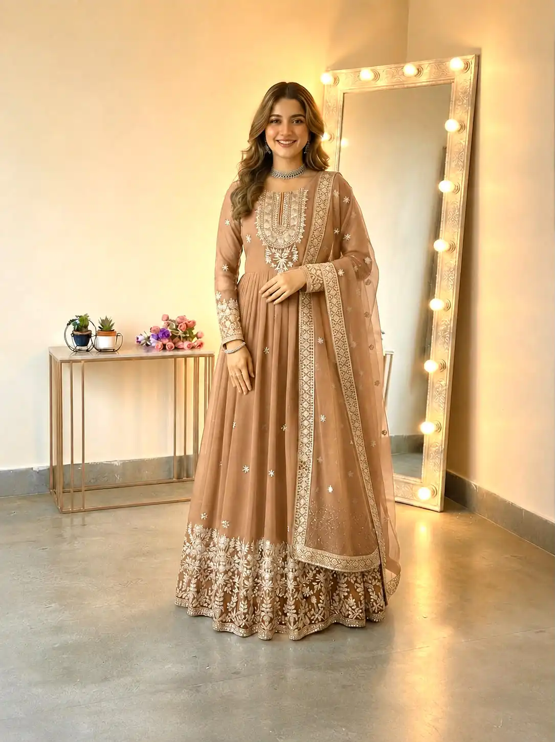 Glowing Chiku Georgette Embroidery Sequins Work Gown - Image 6