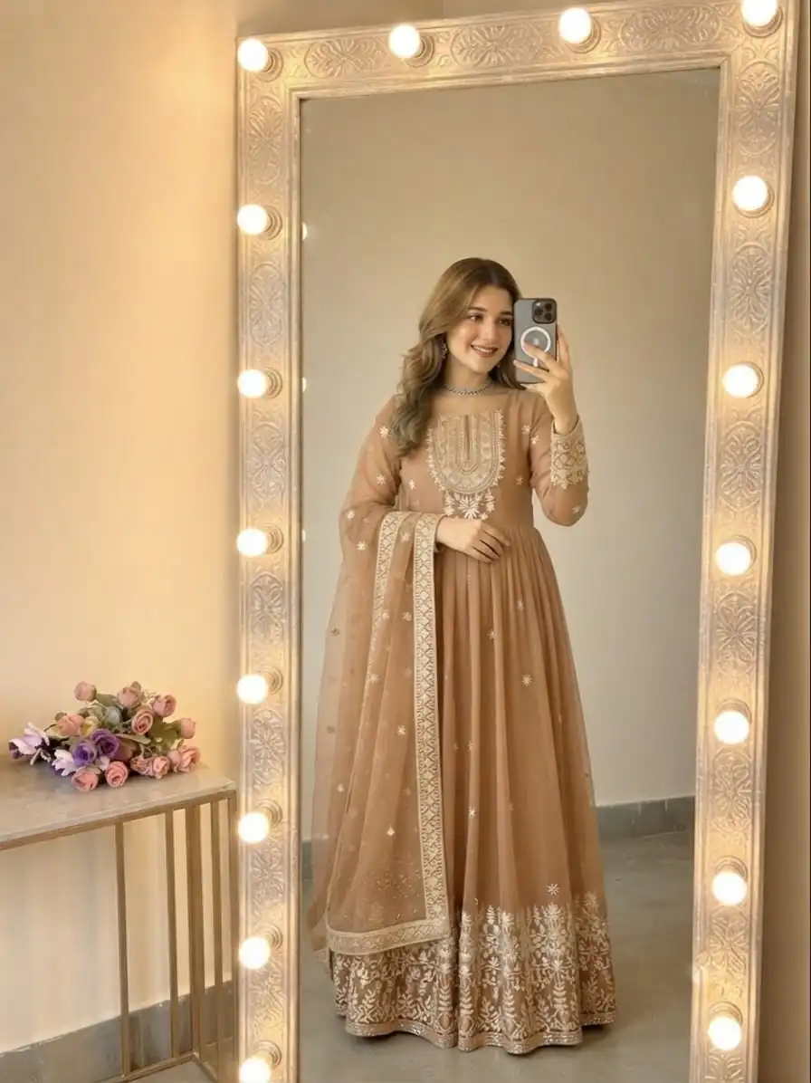 Glowing Chiku Georgette Embroidery Sequins Work Gown - Image 5