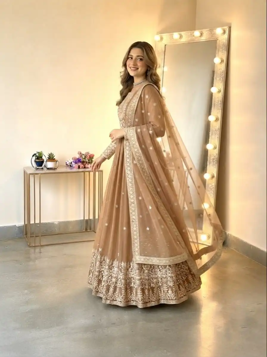 Glowing Chiku Georgette Embroidery Sequins Work Gown - Image 4