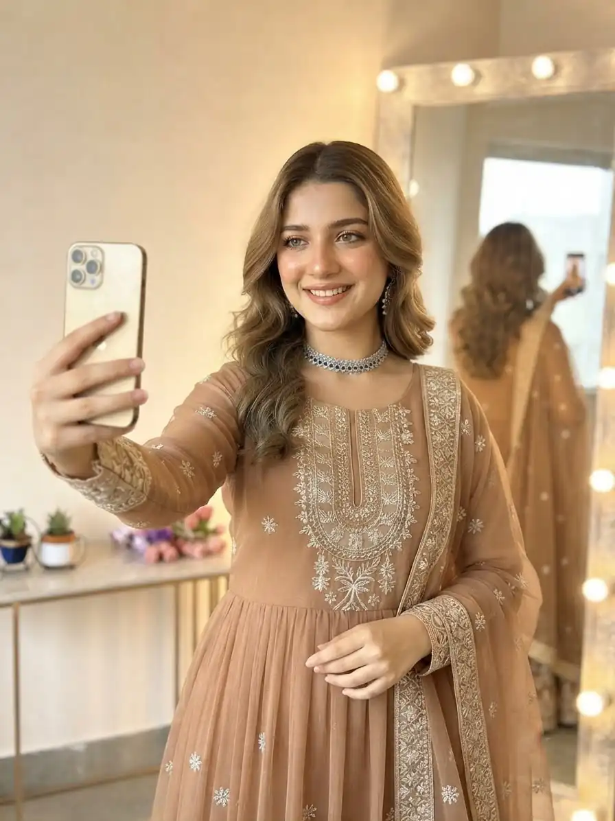 Glowing Chiku Georgette Embroidery Sequins Work Gown - Image 3