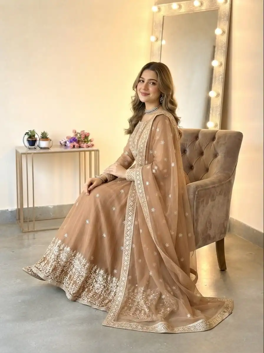 Glowing Chiku Georgette Embroidery Sequins Work Gown - Image 2