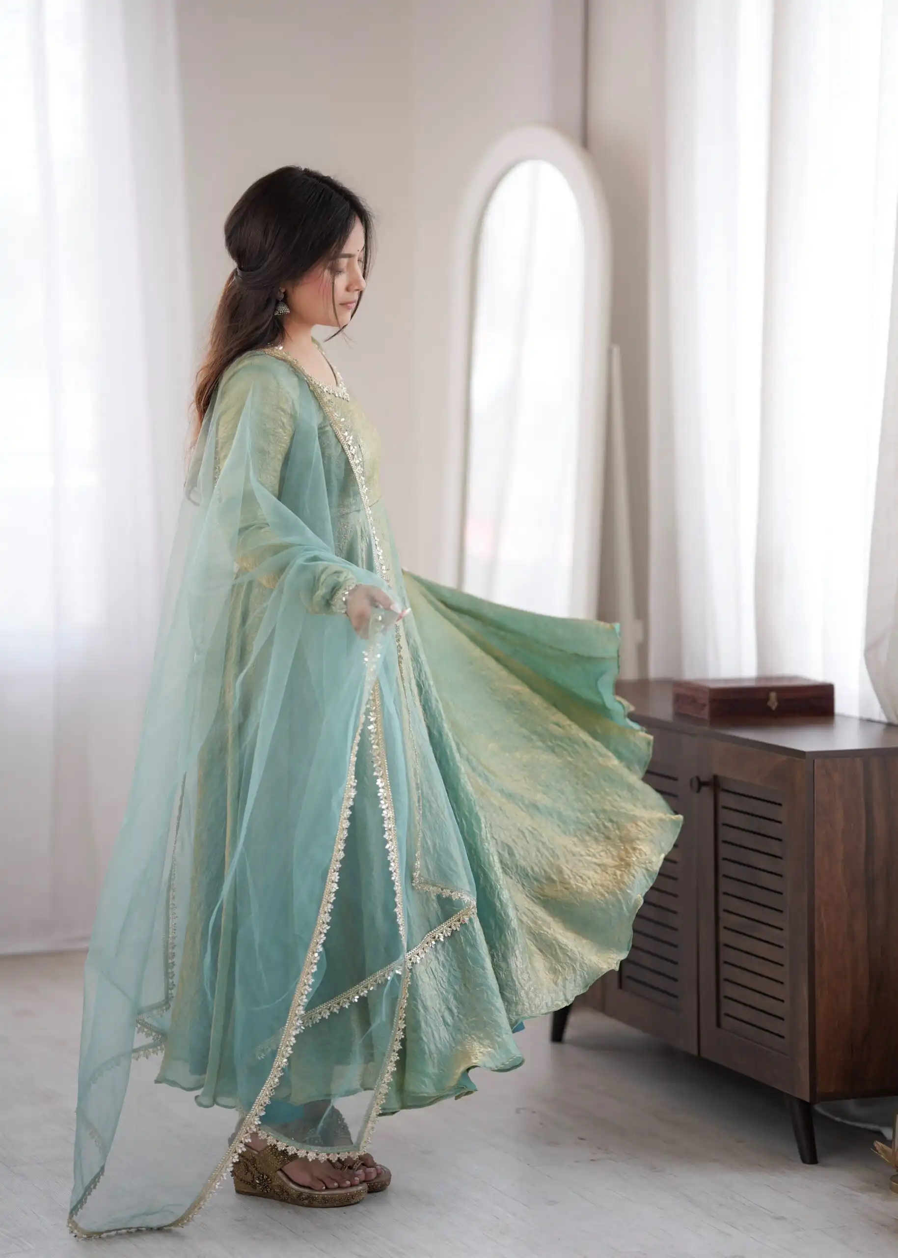 Glowing Rama Doremon Crush Mirror Work Gown - Image 5