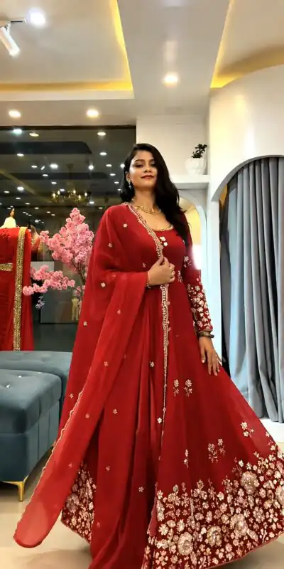 Alternative view of Glowing Red Fendy Silk Sequins Work Gown
