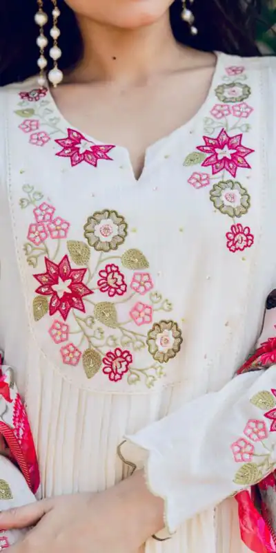 Alternative view of Glowing White Mal Chanderi Embroider Work Salwar Suit