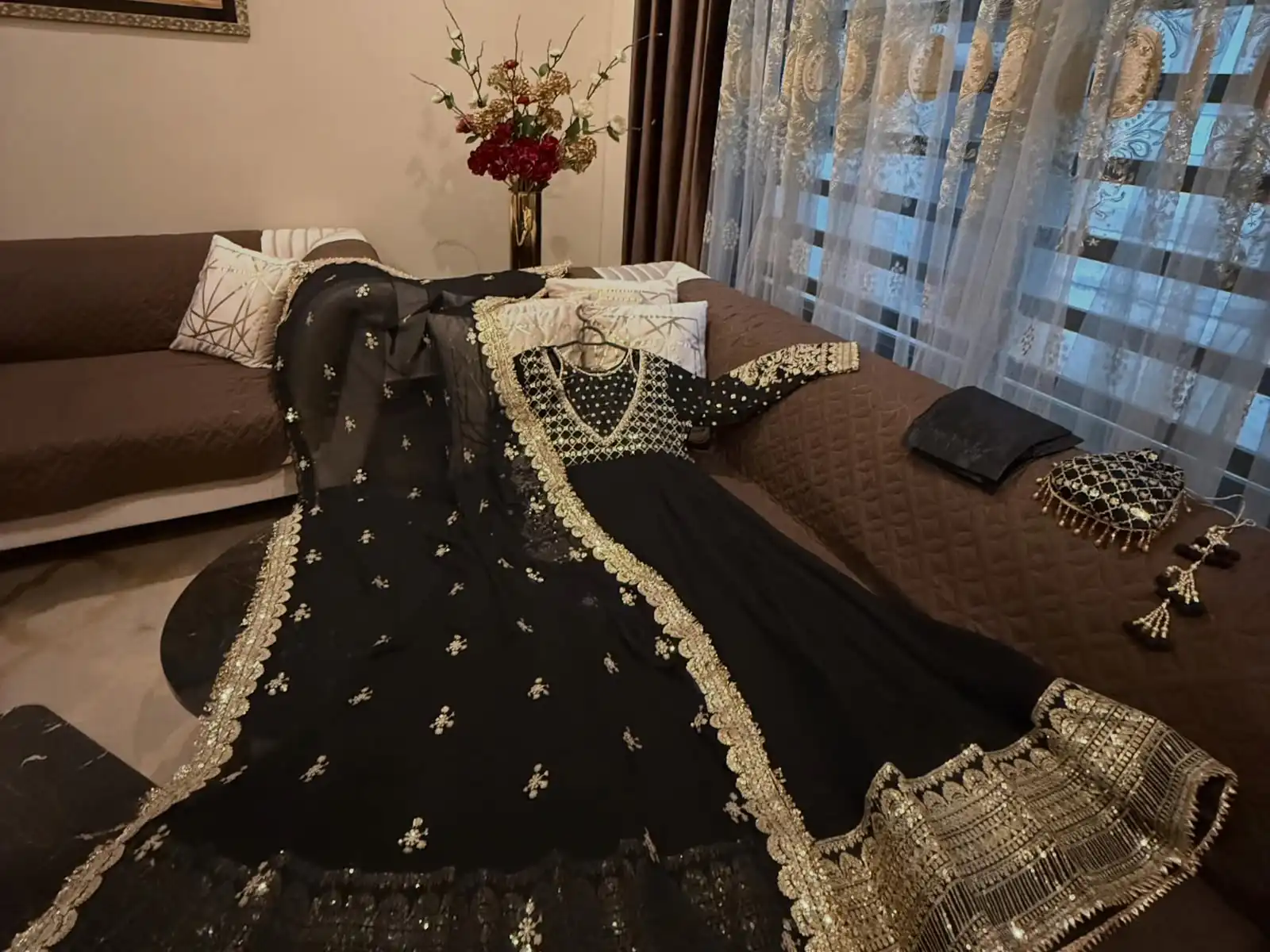 Gorgeous Black Georgette Embroidery Work Gown - Image 3