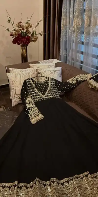 Alternative view of Gorgeous Black Georgette Embroidery Work Gown