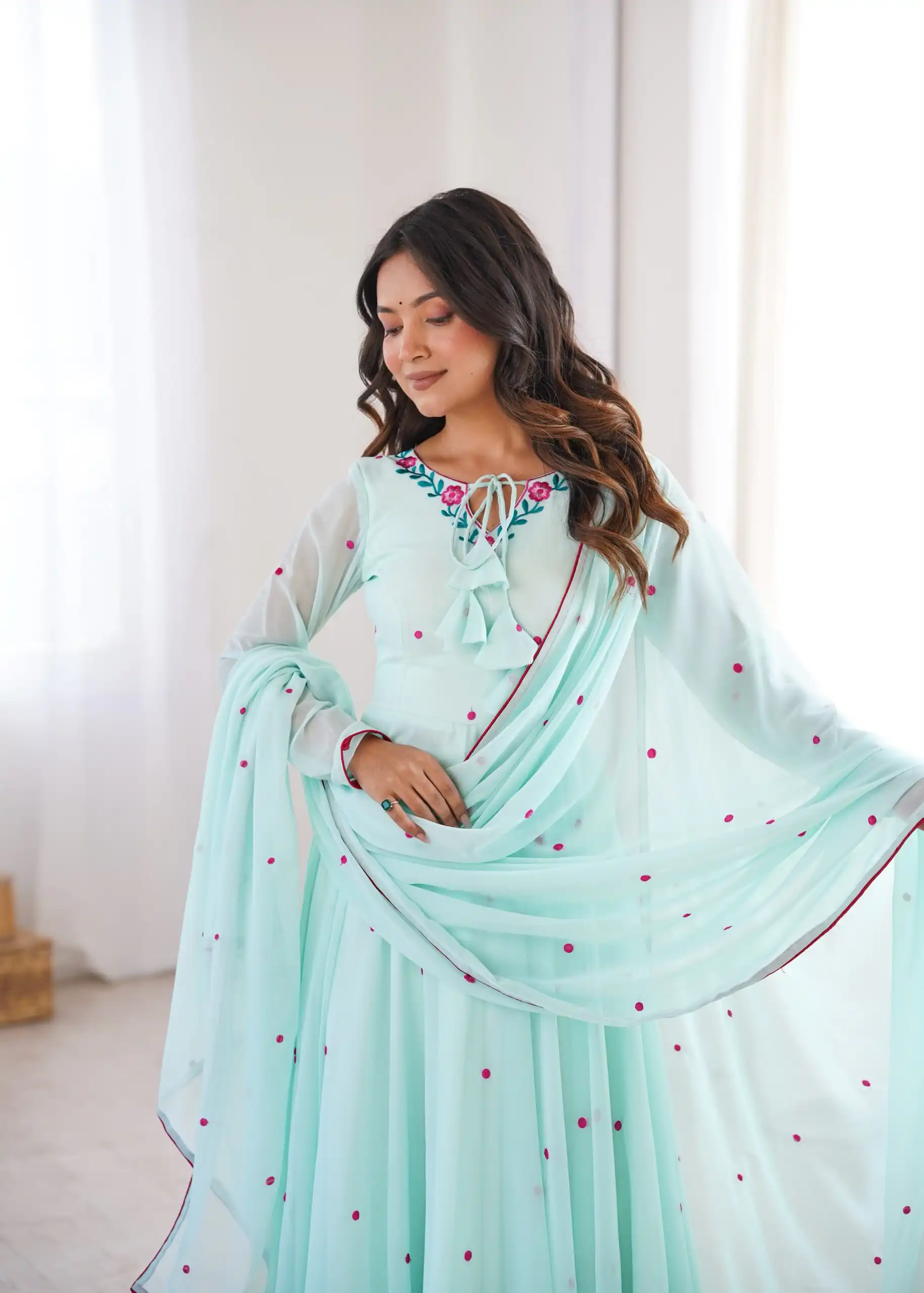 Gorgeous Sky Blue Faux Georgette Embroider Work Salwar Suit - Image 6