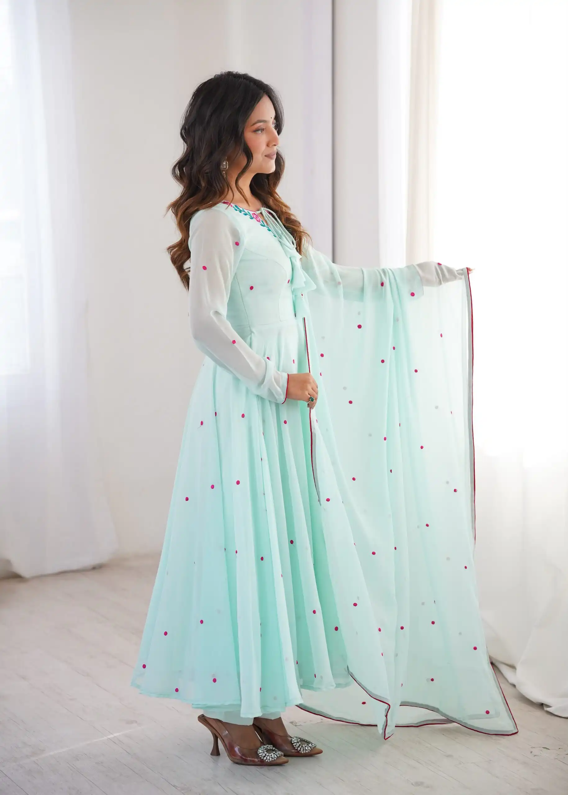 Gorgeous Sky Blue Faux Georgette Embroider Work Salwar Suit - Image 5