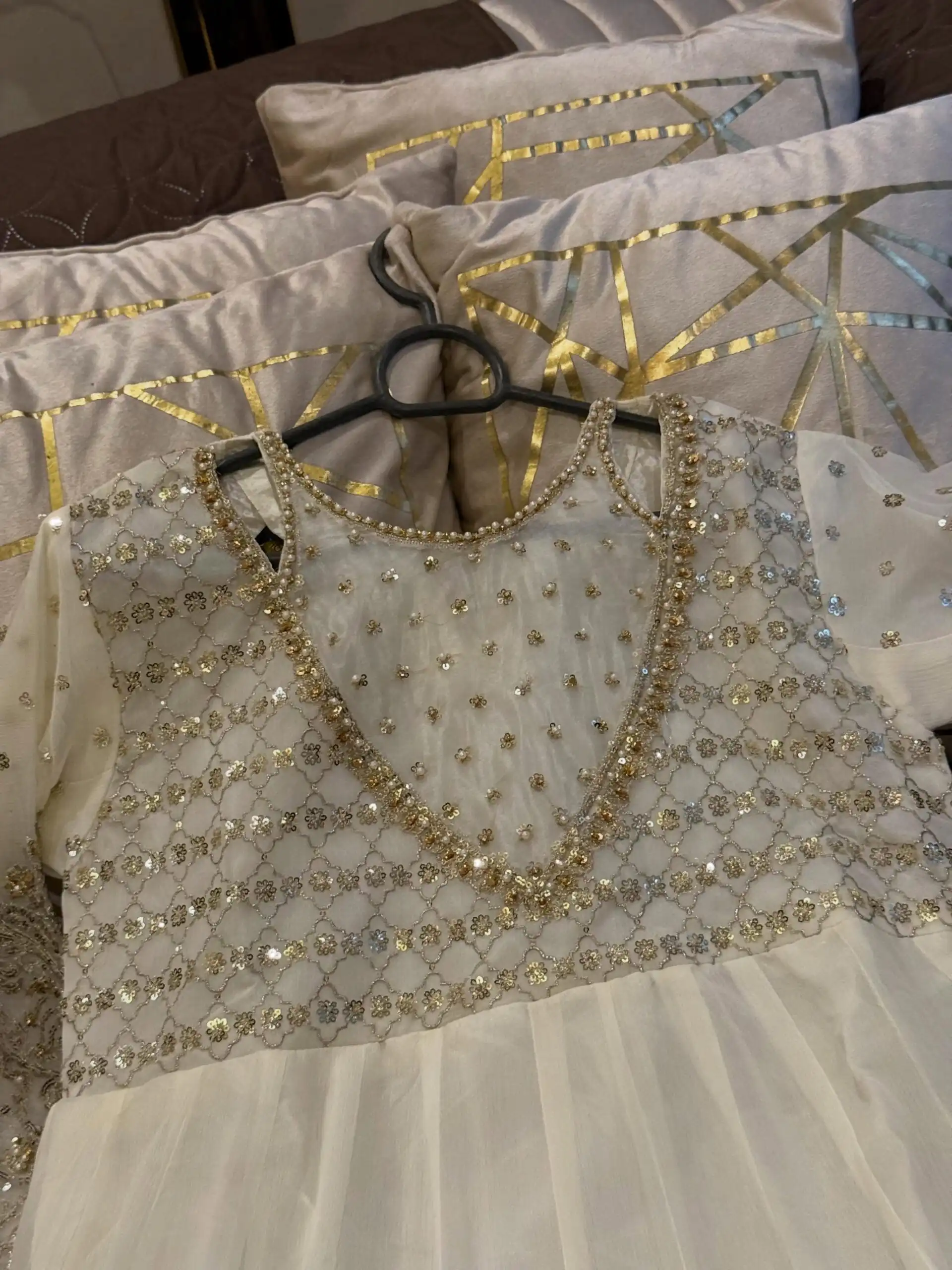 Gorgeous White Georgette Embroidery Work Gown - Image 3