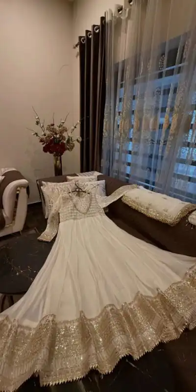 Alternative view of Gorgeous White Georgette Embroidery Work Gown