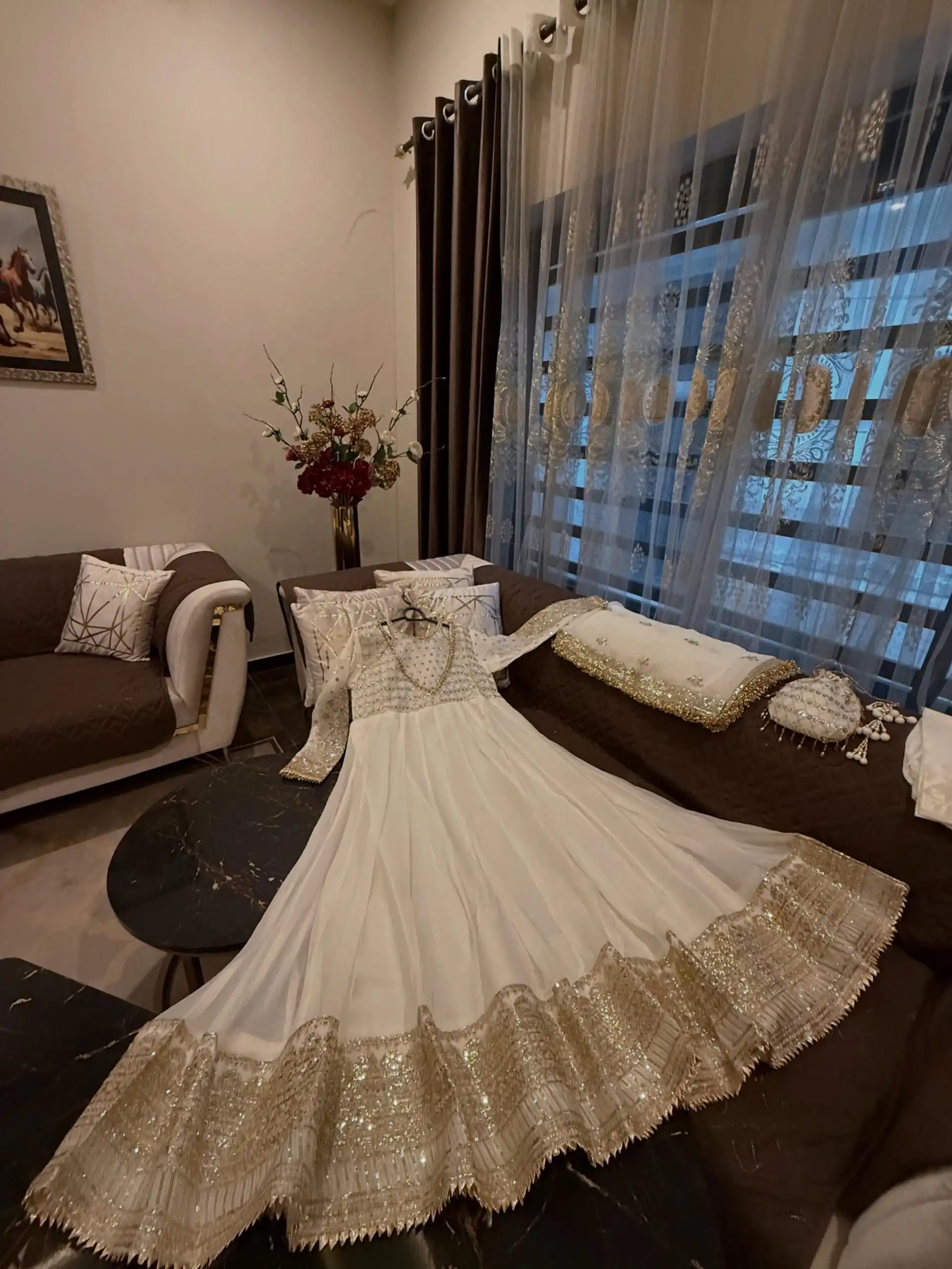 Gorgeous White Georgette Embroidery Work Gown - Image 2