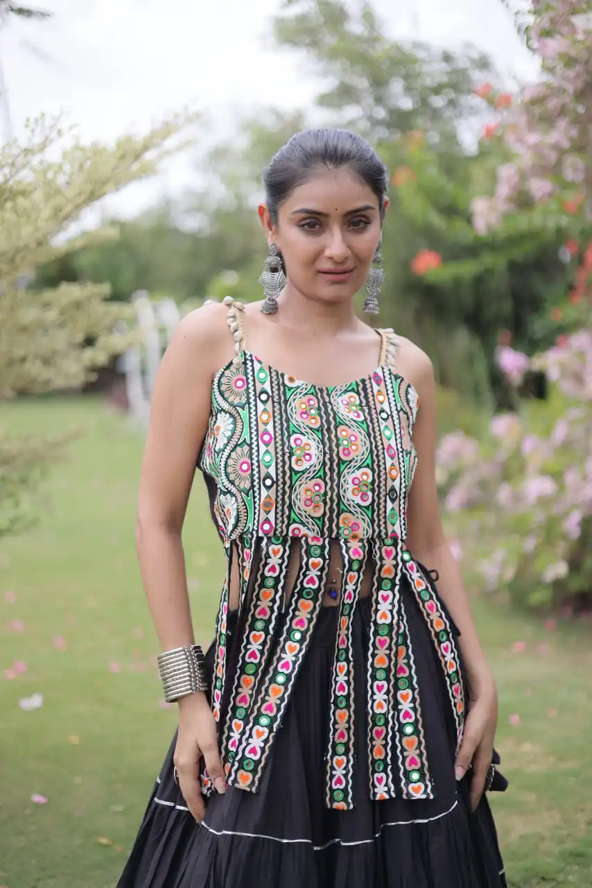 Grand Black Kora Cotton Kutchi Patch Work Lehenga Choli - Image 2