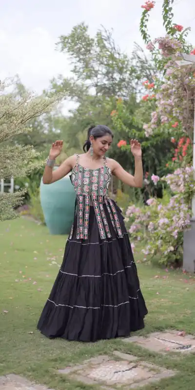 Grand Black Kora Cotton Kutchi Patch Work Lehenga Choli