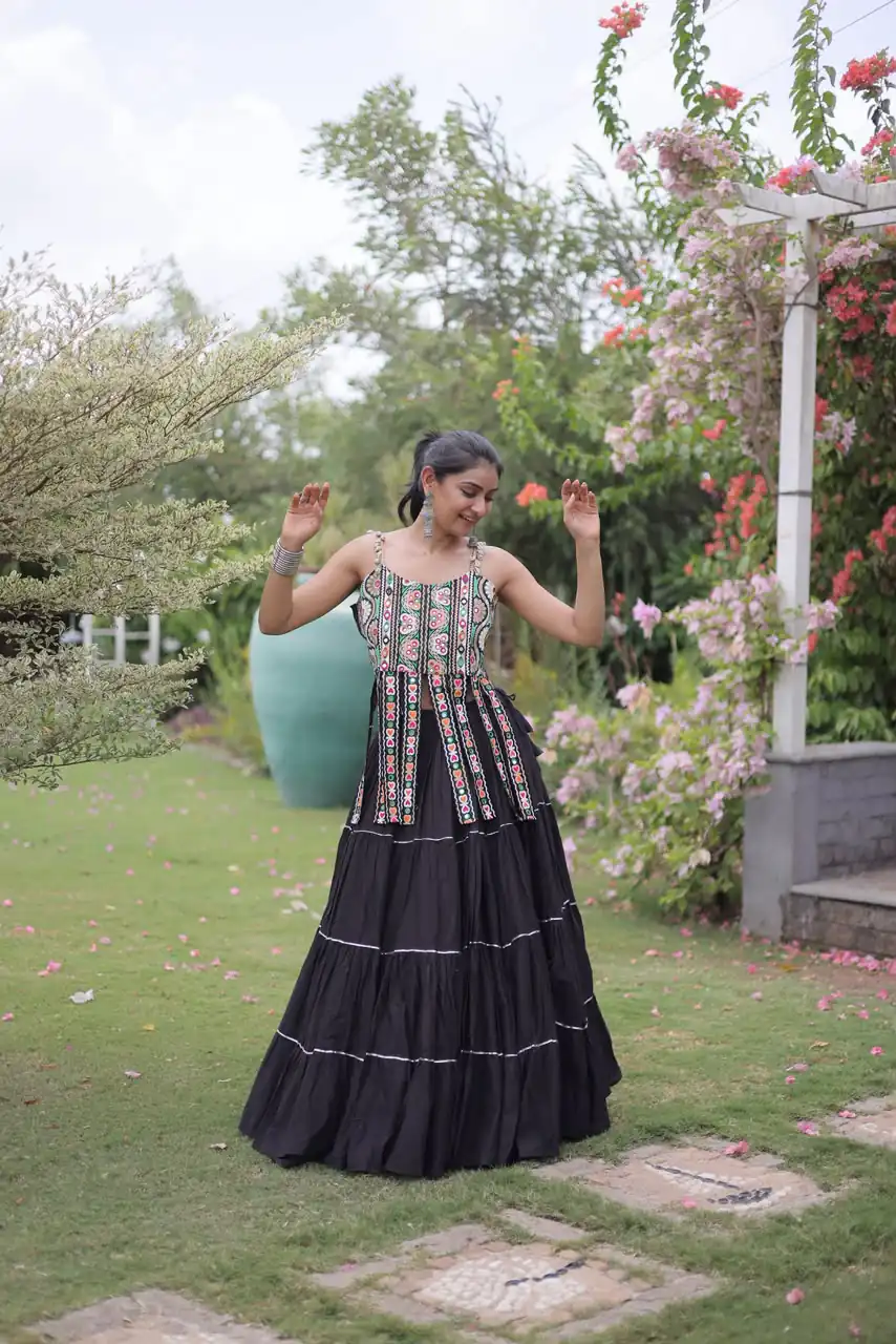 Grand Black Kora Cotton Kutchi Patch Work Lehenga Choli