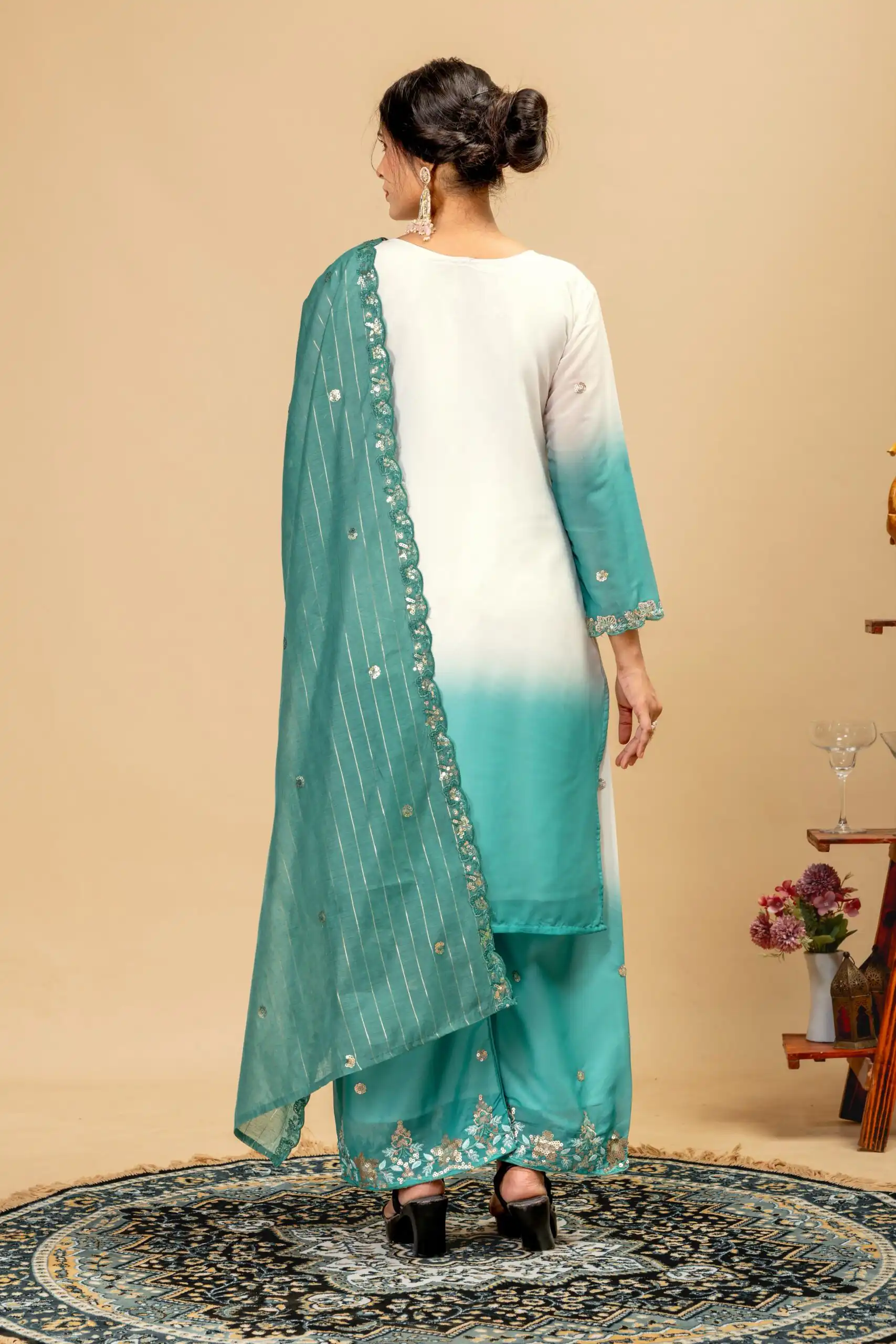 Grand Firozi Star Georgette Beads Work Salwar Suit - Image 4
