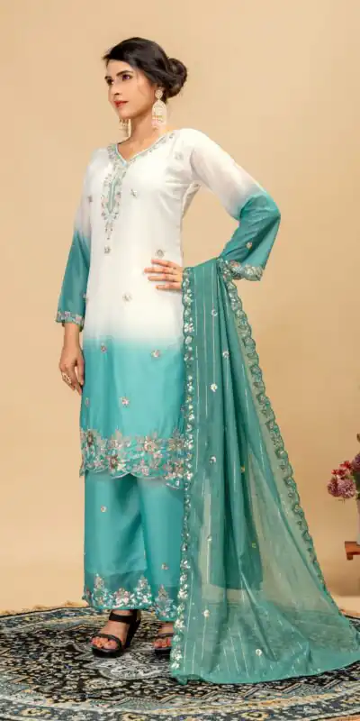 Grand Firozi Star Georgette Beads Work Salwar Suit