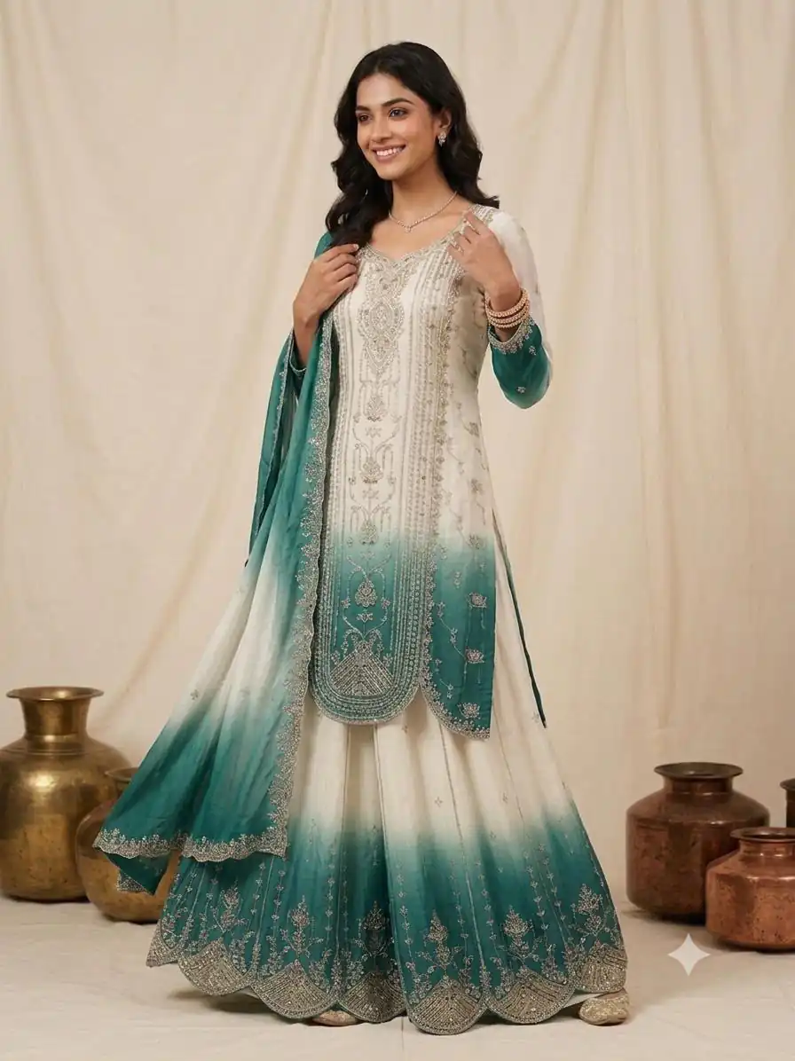 Grand Firozi Star Georgette Embroider Work Salwar Suit - Image 3