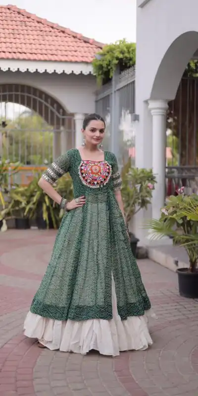 Alternative view of Grand Green Kora Cotton Bandhani Print Work Lehenga Choli