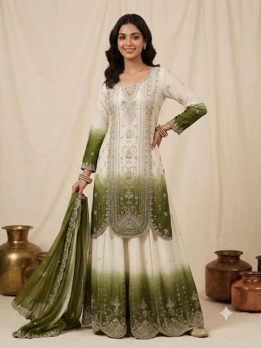 Grand Green Star Georgette Embroider Work Salwar Suit - Image 2