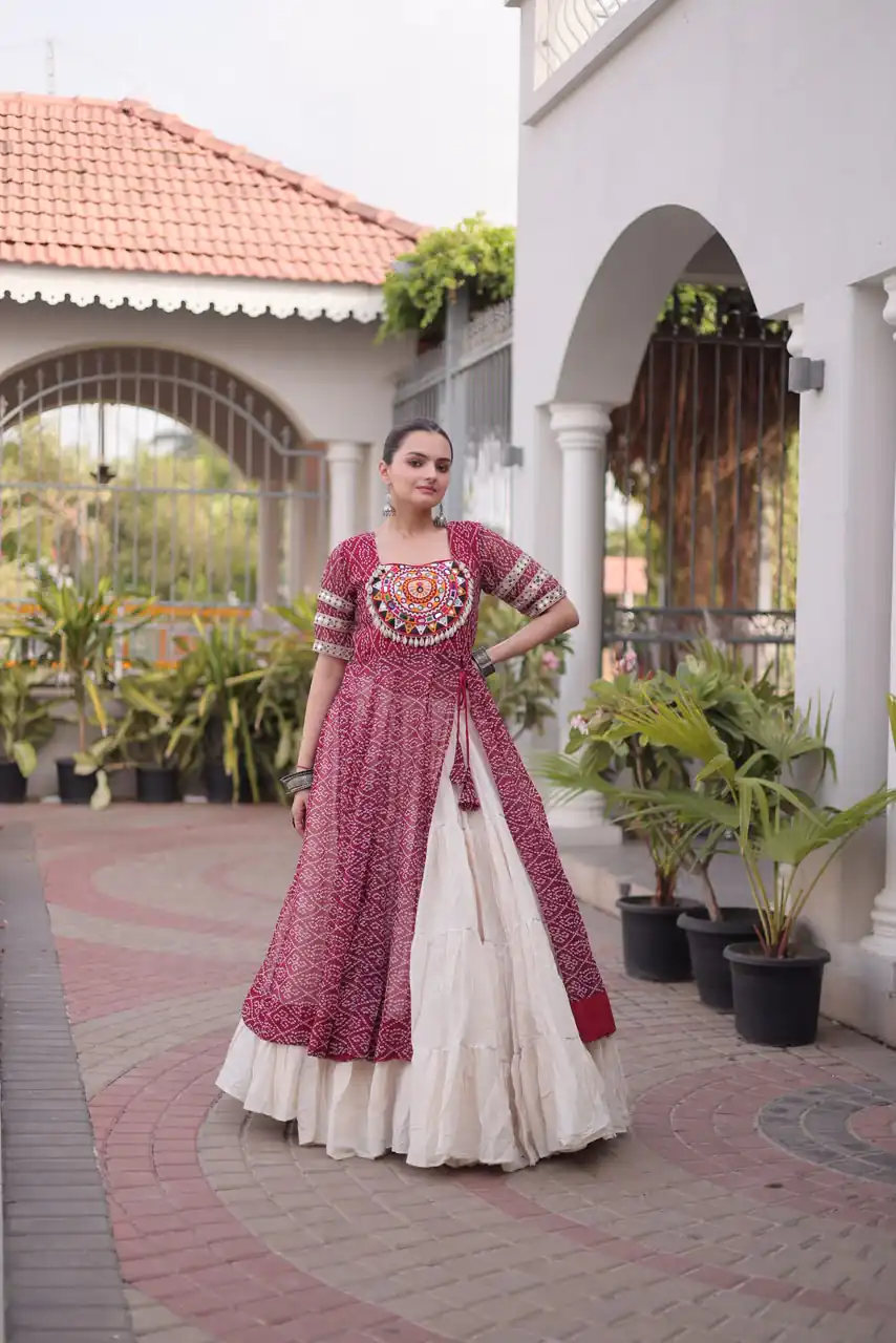 Grand Maroon Kora Cotton Bandhani Print Work Lehenga Choli - Image 4