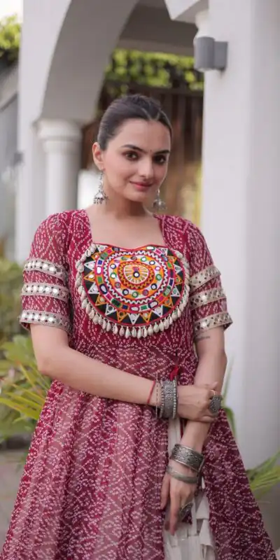 Alternative view of Grand Maroon Kora Cotton Bandhani Print Work Lehenga Choli