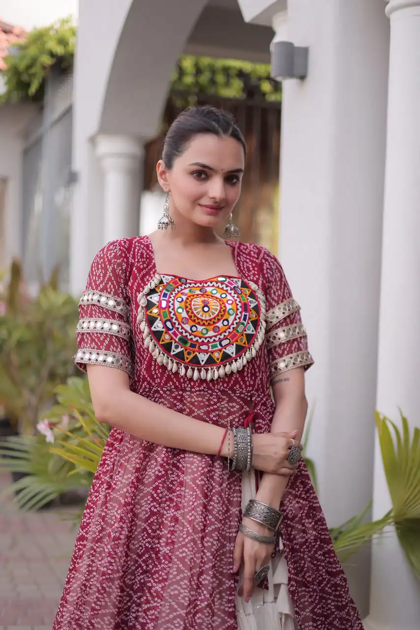 Grand Maroon Kora Cotton Bandhani Print Work Lehenga Choli - Image 2