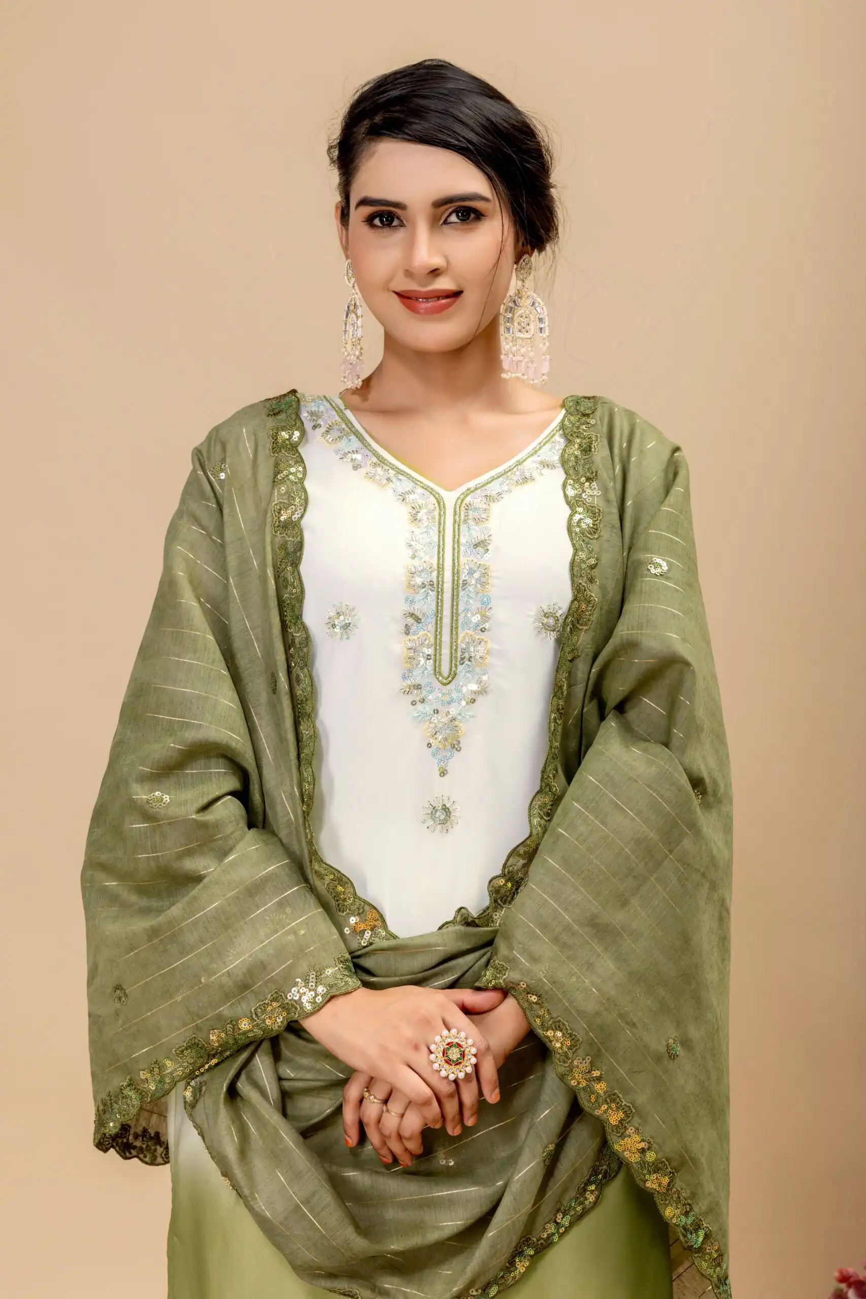 Grand Mehandi Star Georgette Beads Work Salwar Suit - Image 2