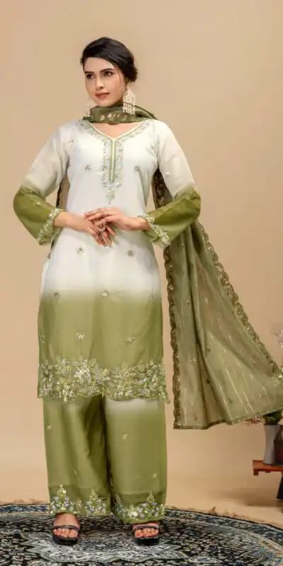 Grand Mehandi Star Georgette Beads Work Salwar Suit