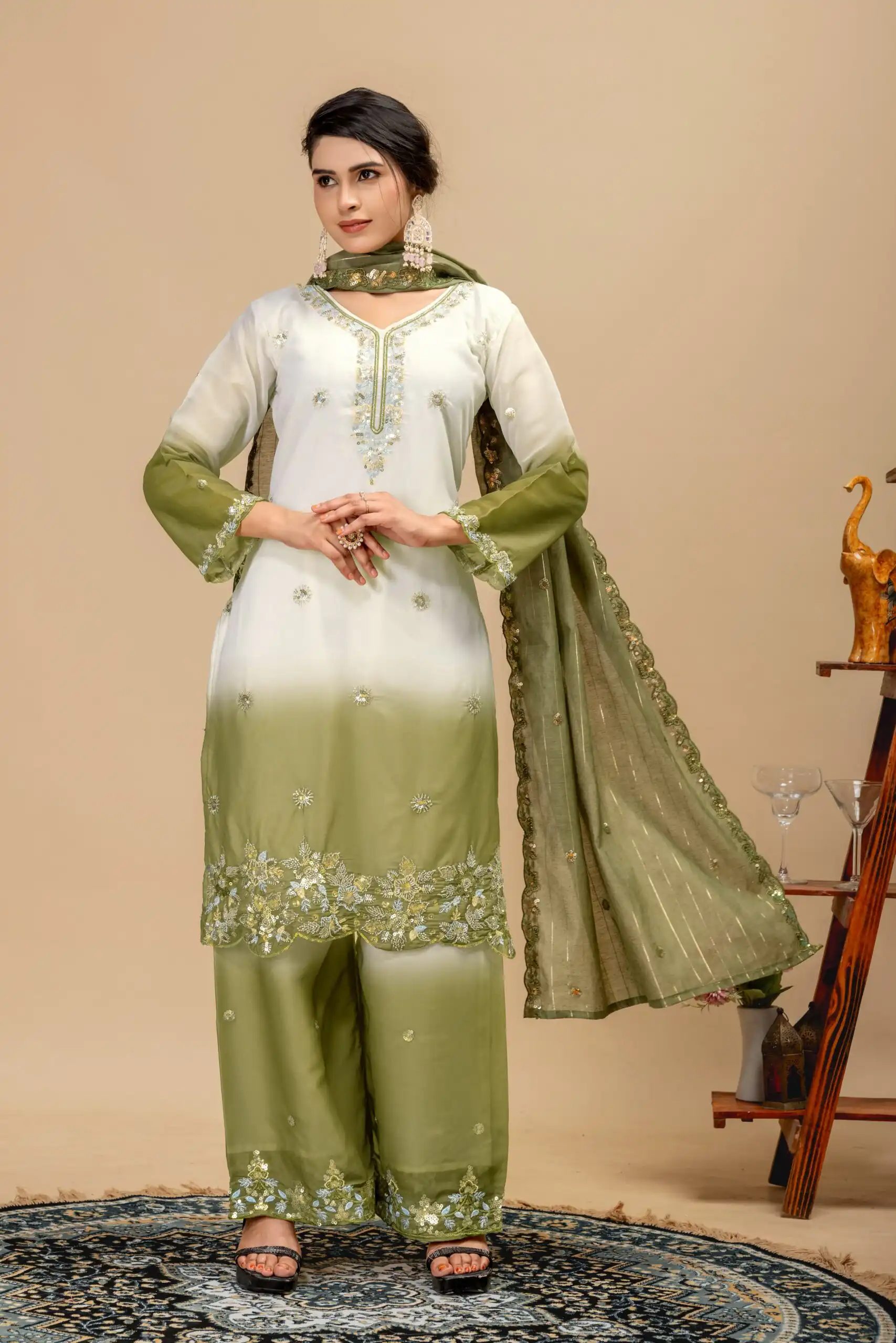 Grand Mehandi Star Georgette Beads Work Salwar Suit
