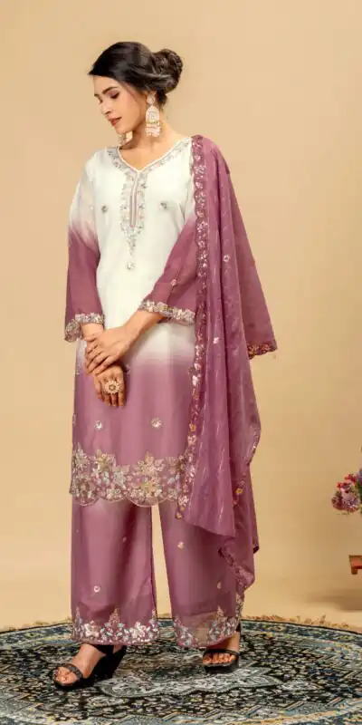 Grand Onion Star Georgette Beads Work Salwar Suit