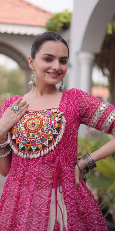 Alternative view of Grand Pink Kora Cotton Bandhani Print Work Lehenga Choli