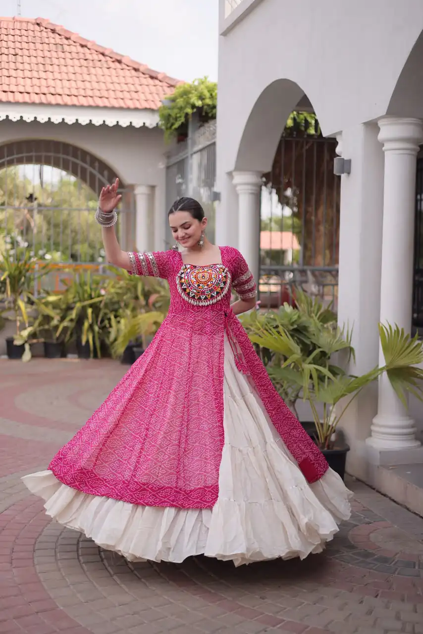 Grand Pink Kora Cotton Bandhani Print Work Lehenga Choli
