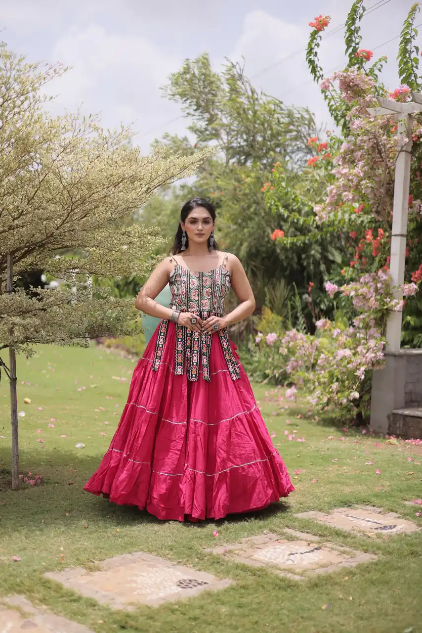 Grand Pink Kora Cotton Kutchi Patch Work Lehenga Choli - Image 4