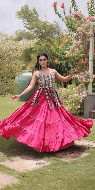 Grand Pink Kora Cotton Kutchi Patch Work Lehenga Choli