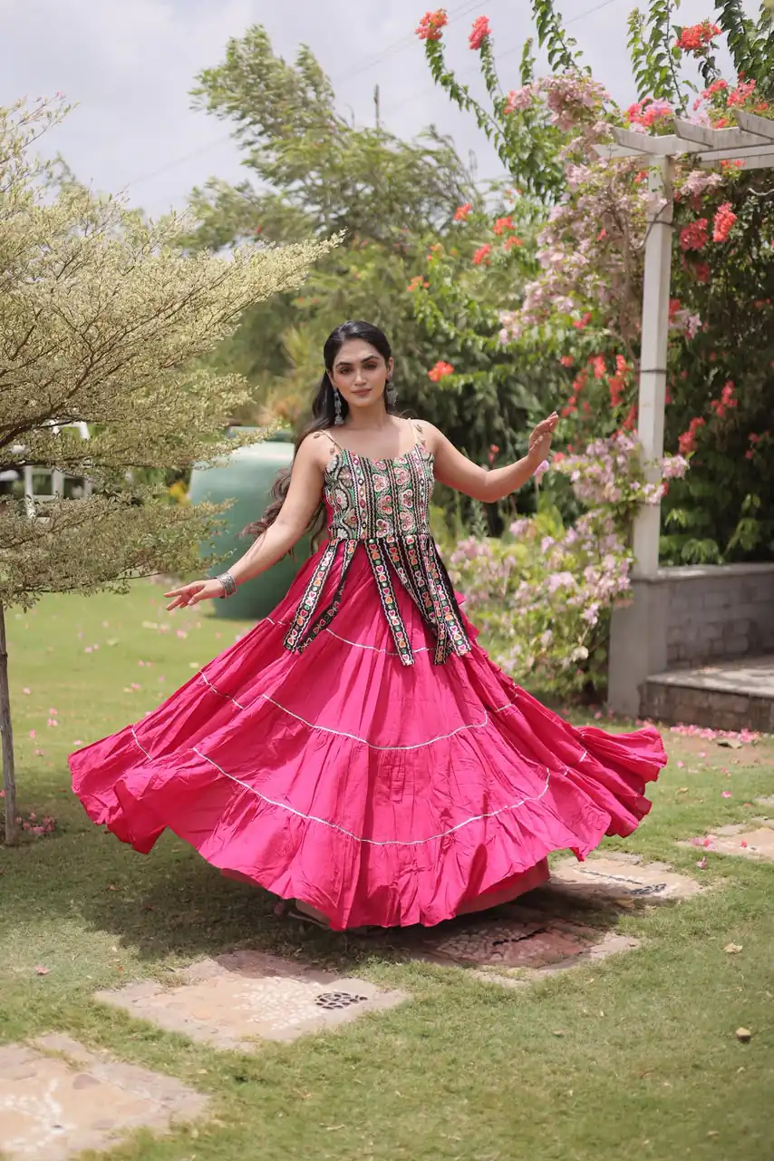 Grand Pink Kora Cotton Kutchi Patch Work Lehenga Choli