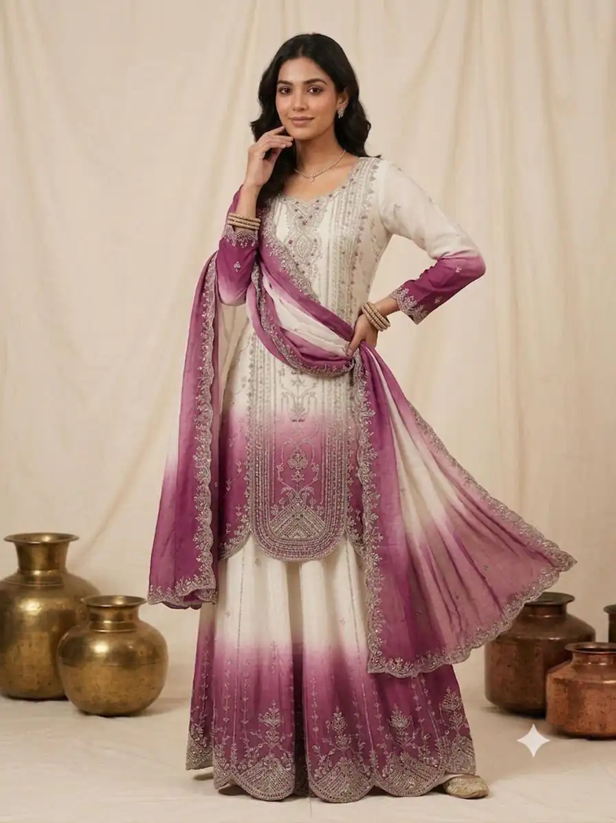 Grand Pink Star Georgette Embroider Work Salwar Suit - Image 2