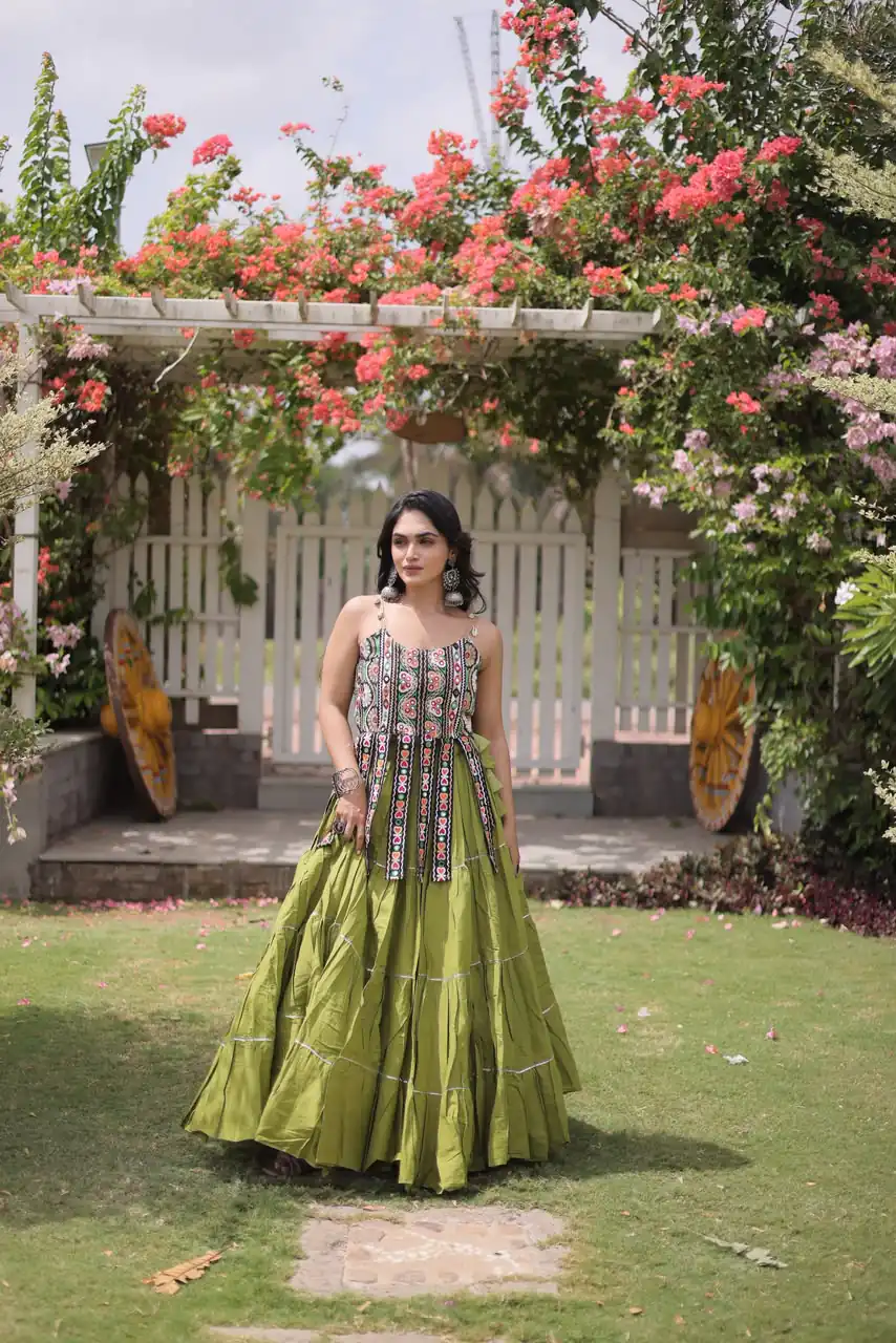 Grand Pista Kora Cotton Kutchi Patch Work Lehenga Choli - Image 3